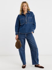 JD Williams Blue Polo Denim Top - Image 3 of 4