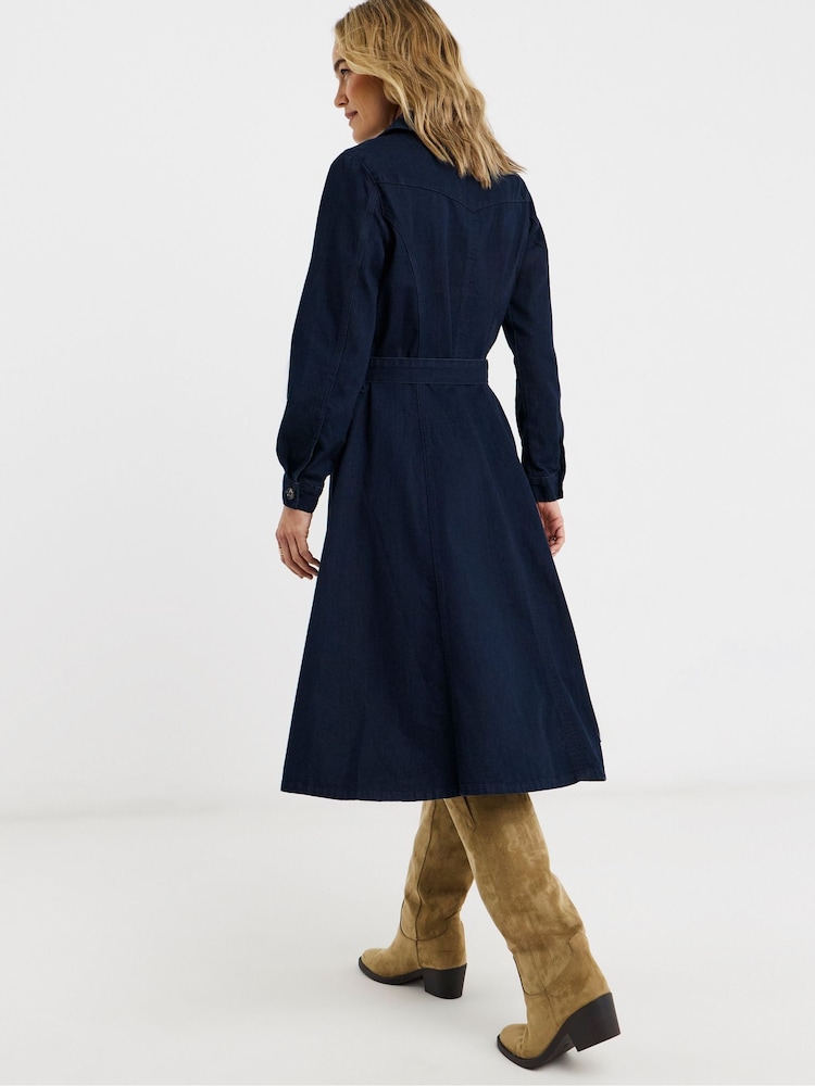 JD Williams Blue Long Sleeve Belted Denim Midi Dress - Image 2 of 4