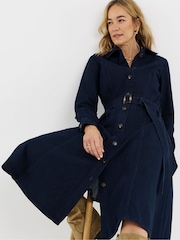 JD Williams Blue Long Sleeve Belted Denim Midi Dress - Image 3 of 4