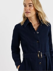 JD Williams Blue Long Sleeve Belted Denim Midi Dress - Image 4 of 4