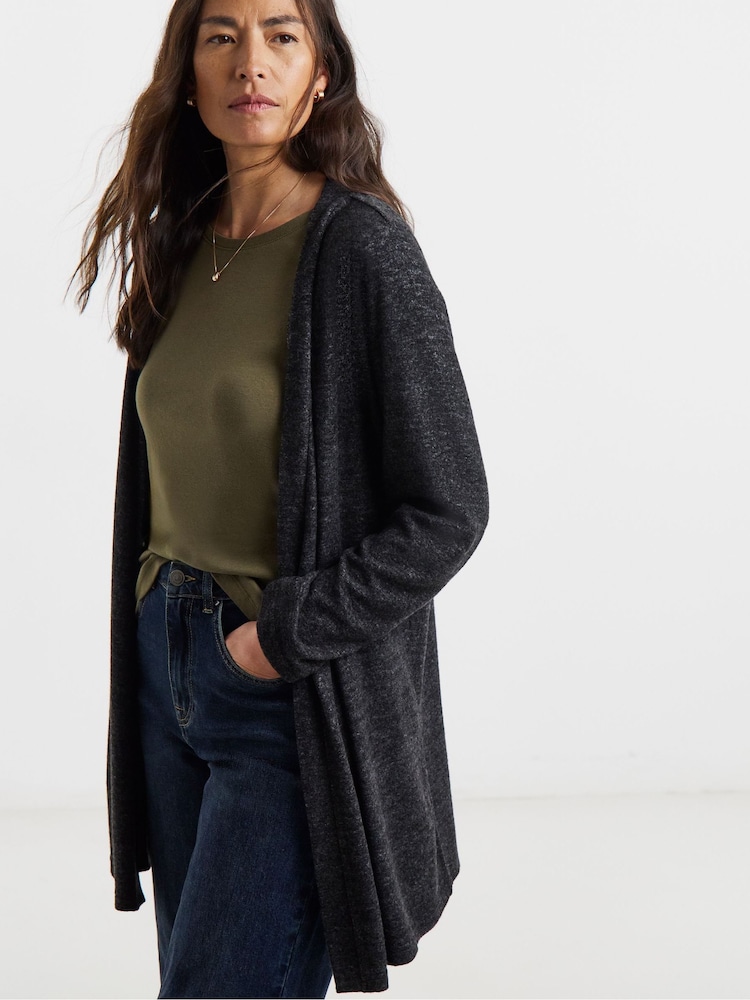 JD Williams Black Soft Touch Ribbed Cardigan - Image 1 of 4