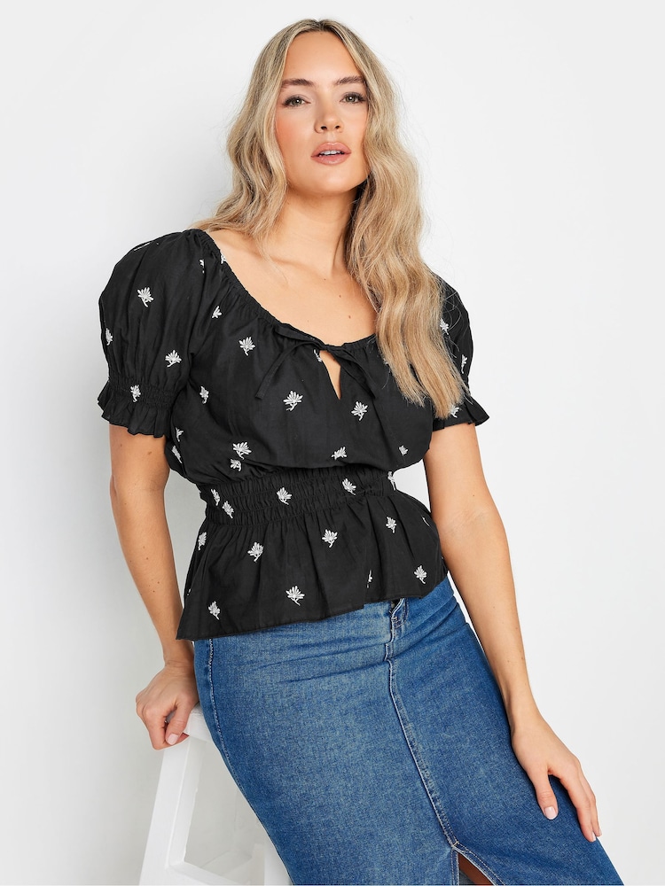 Long Tall Sally Black 100% Cotton Embroidered Boho Top - Image 2 of 5