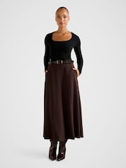 Forever New Brown Celine Belted Midi Skirt - Image 1 of 4
