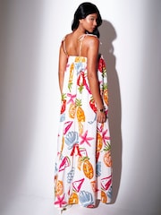South Beach White Abstract Fruit Printed Strappy Tiered Maxi Dress - Image 2 of 5