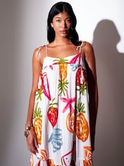 South Beach White Abstract Fruit Printed Strappy Tiered Maxi Dress - Image 3 of 5
