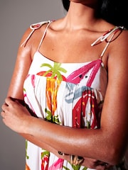 South Beach White Abstract Fruit Printed Strappy Tiered Maxi Dress - Image 4 of 5
