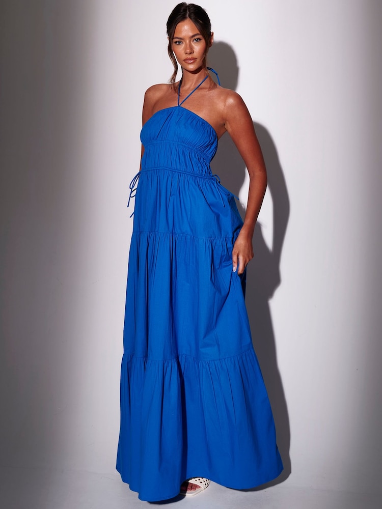 South Beach Blue Halter Neck Tiered Maxi Dress - Image 1 of 4