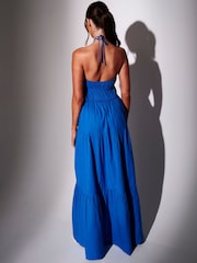 South Beach Blue Halter Neck Tiered Maxi Dress - Image 2 of 4