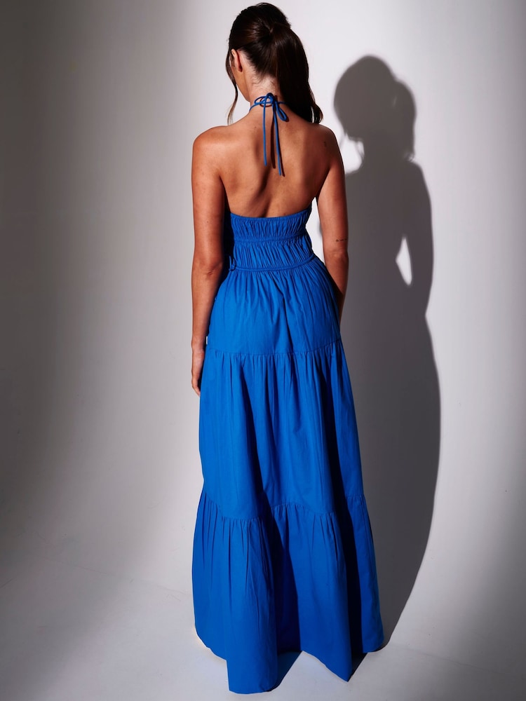 South Beach Blue Halter Neck Tiered Maxi Dress - Image 2 of 4