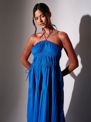 South Beach Blue Halter Neck Tiered Maxi Dress - Image 3 of 4