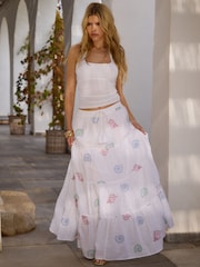 South Beach White Sequin Seashell Embroidered Tiered Maxi Skirt - Image 1 of 6