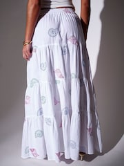 South Beach White Sequin Seashell Embroidered Tiered Maxi Skirt - Image 2 of 6