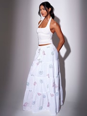 South Beach White Sequin Seashell Embroidered Tiered Maxi Skirt - Image 5 of 6