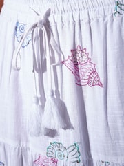 South Beach White Sequin Seashell Embroidered Tiered Maxi Skirt - Image 6 of 6