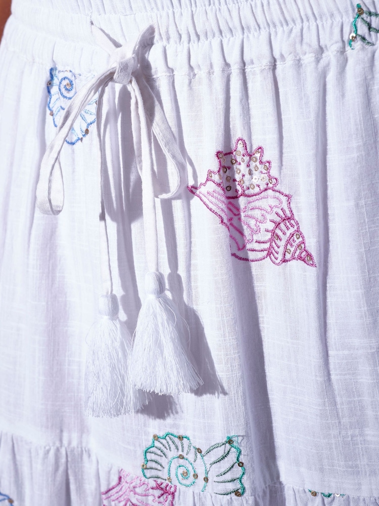 South Beach White Sequin Seashell Embroidered Tiered Maxi Skirt - Image 6 of 6 South Beach White Sequin Seashell Embroidered Tiered Maxi Skirt - Image 6 of 6