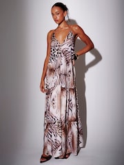 South Beach Animal Leopard Halter Neck Tiered Maxi Dress - Image 4 of 6