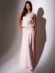South Beach Pink Textured Gingham Shirred Waist Maxi Skirt - Image 1 of 5