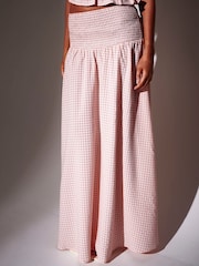 South Beach Pink Textured Gingham Shirred Waist Maxi Skirt - Image 4 of 5