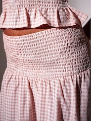 South Beach Pink Textured Gingham Shirred Waist Maxi Skirt - Image 5 of 5