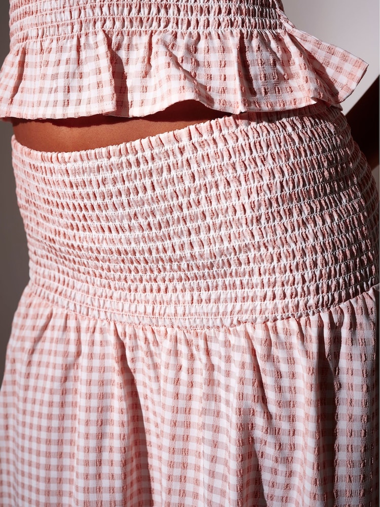 South Beach Pink Textured Gingham Shirred Waist Maxi Skirt - Image 5 of 5