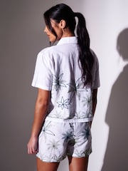 South Beach White Sequin Embroidered Palm Tree Beach Shorts - Image 2 of 6