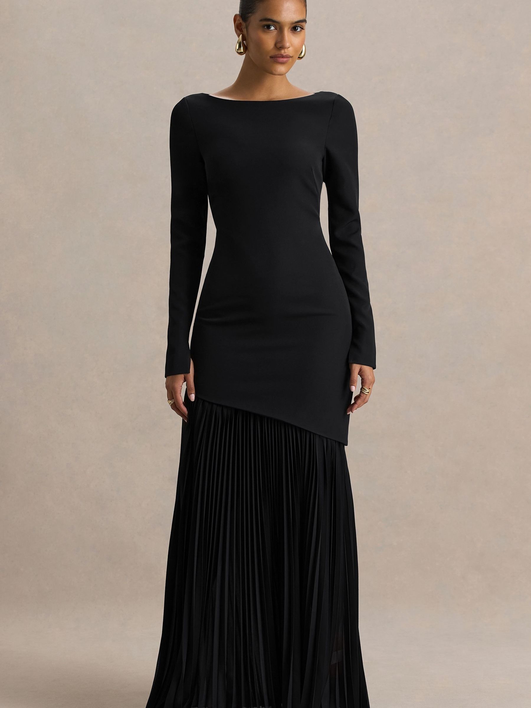 club l london black mini dress Club L London Women's Black One Shoulder Metal Slash Neck Detail Mini   Sale Lab UK