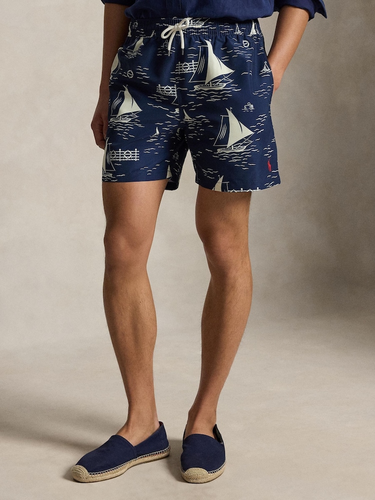 Polo Ralph Lauren Blue Sailboats Swim Shorts - Image 1 of 5 Polo Ralph Lauren Blue Sailboats Swim Shorts - Image 1 of 5