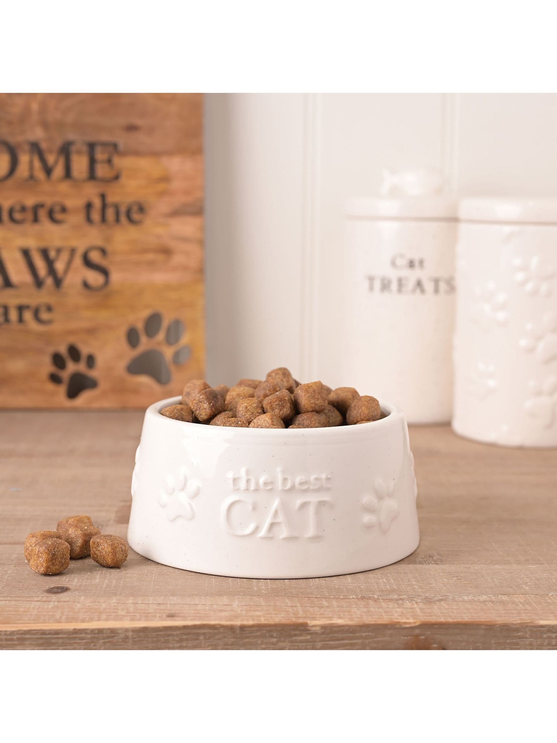  - White Paw Prints Ceramic Cat Bowl H 6 X W 13 X D 12.9Cm - Image 4