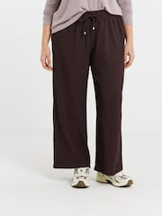 Simply Be Brown Textured Jersey Wide Leg Trousers - Image 1 of 4