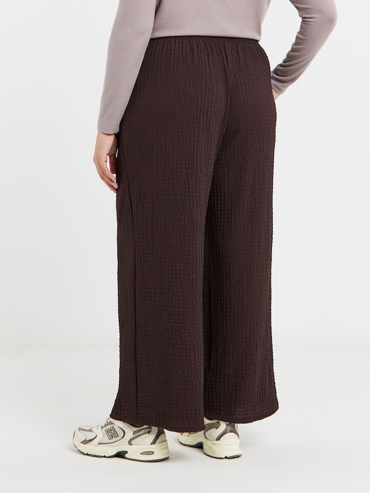 Simply Be Brown Textured Jersey Wide Leg Trousers - Image 2 of 4
