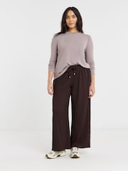 Simply Be Brown Textured Jersey Wide Leg Trousers - Image 3 of 4