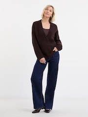 JD Williams Brown Deep V-Neck Knitted Jumper - Image 1 of 4