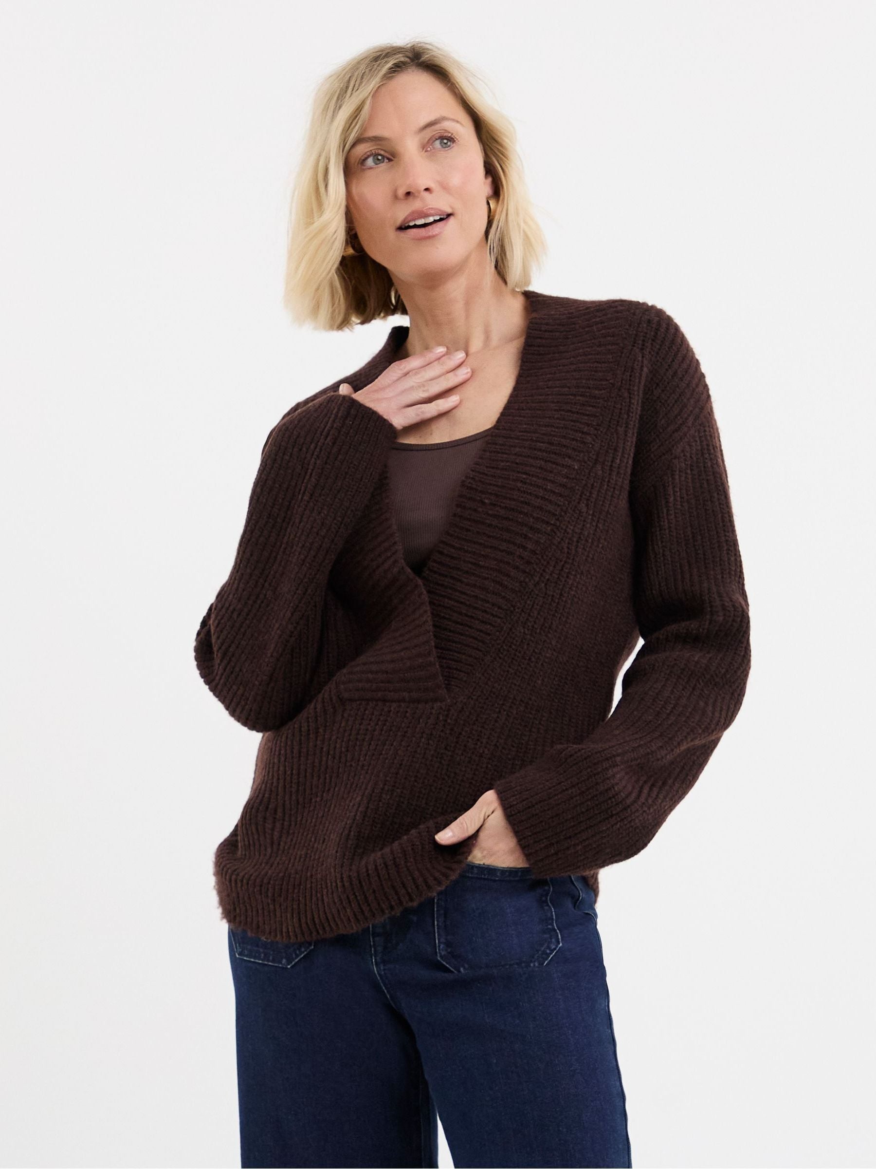 Buy JD Williams Brown Deep V-Neck Knitted Jumper from Next USA
