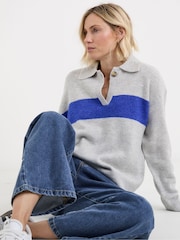 JD Williams Grey Colourblock Knitted Rugby Jumper - Image 1 of 4