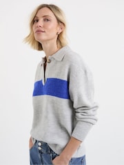 JD Williams Grey Colourblock Knitted Rugby Jumper - Image 2 of 4