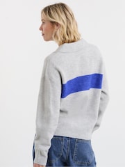 JD Williams Grey Colourblock Knitted Rugby Jumper - Image 3 of 4