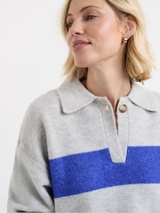 JD Williams Grey Colourblock Knitted Rugby Jumper - Image 4 of 4