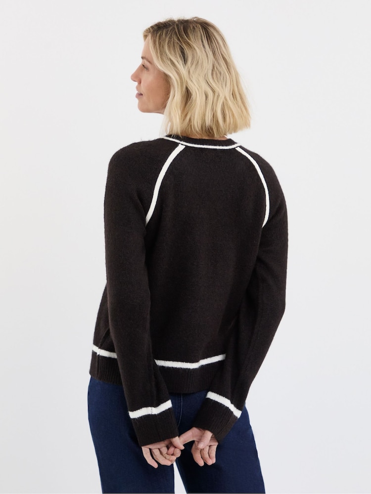 JD Williams Brown Contrast Crew Neck Knitted Jumper - Image 2 of 4