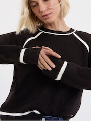 JD Williams Brown Contrast Crew Neck Knitted Jumper - Image 4 of 4