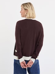 JD Williams Brown Contrast Tipping Crew Neck Cardigan - Image 2 of 4