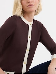 JD Williams Brown Contrast Tipping Crew Neck Cardigan - Image 3 of 4