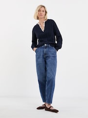 JD Williams Blue V-Neck Frill Knitted Jumper - Image 1 of 4