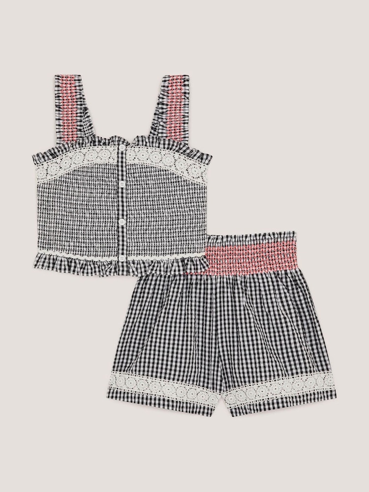 Monsoon Black Gingham Shirred Tank & Shorts Set - Image 1 of 3