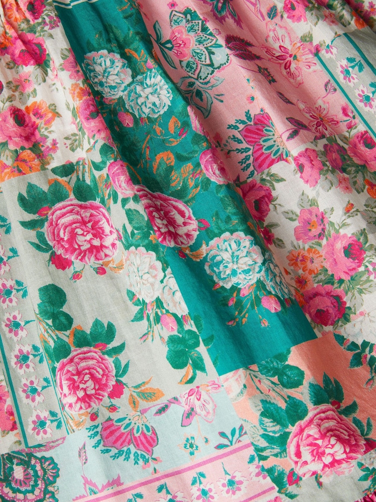 Monsoon Green Floral Patchwork Shirred Dress - Image 3 of 3