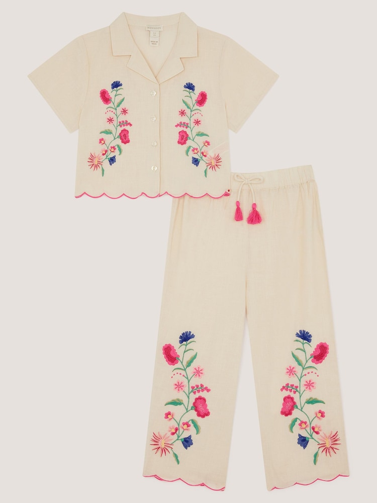 Monsoon White Floral Embroidered Shirt & Trousers Set - Image 1 of 3 Monsoon White Floral Embroidered Shirt & Trousers Set - Image 1 of 3