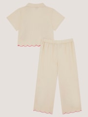 Monsoon White Floral Embroidered Shirt & Trousers Set - Image 2 of 3