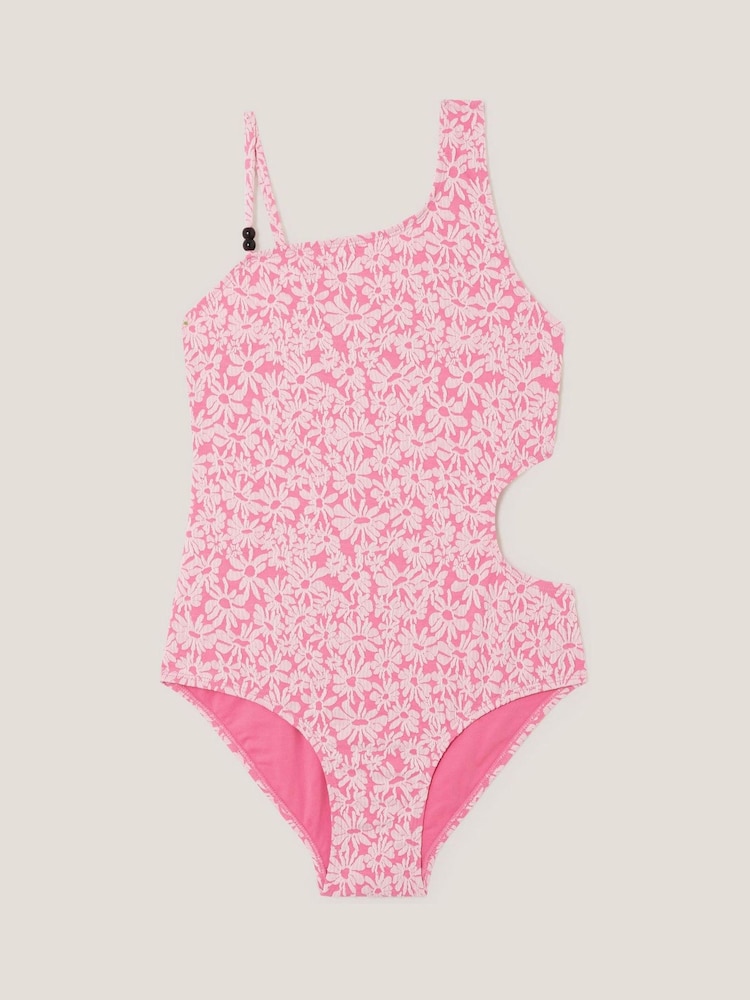 Monsoon Pink Floral Jacquard Asymmetrical Swimsuit - Image 1 of 3