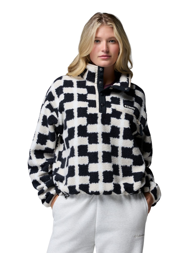 Helvetia II Printed Cropped Half Snap Black Fleece - Image 1 of 5