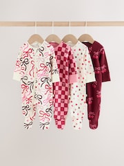 Berry Bow Two Way Zip Baby Sleepsuits 4 Pack (0mths-3yrs) - Image 1 of 13