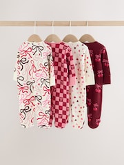 Berry Bow Two Way Zip Baby Sleepsuits 4 Pack (0mths-3yrs) - Image 6 of 13